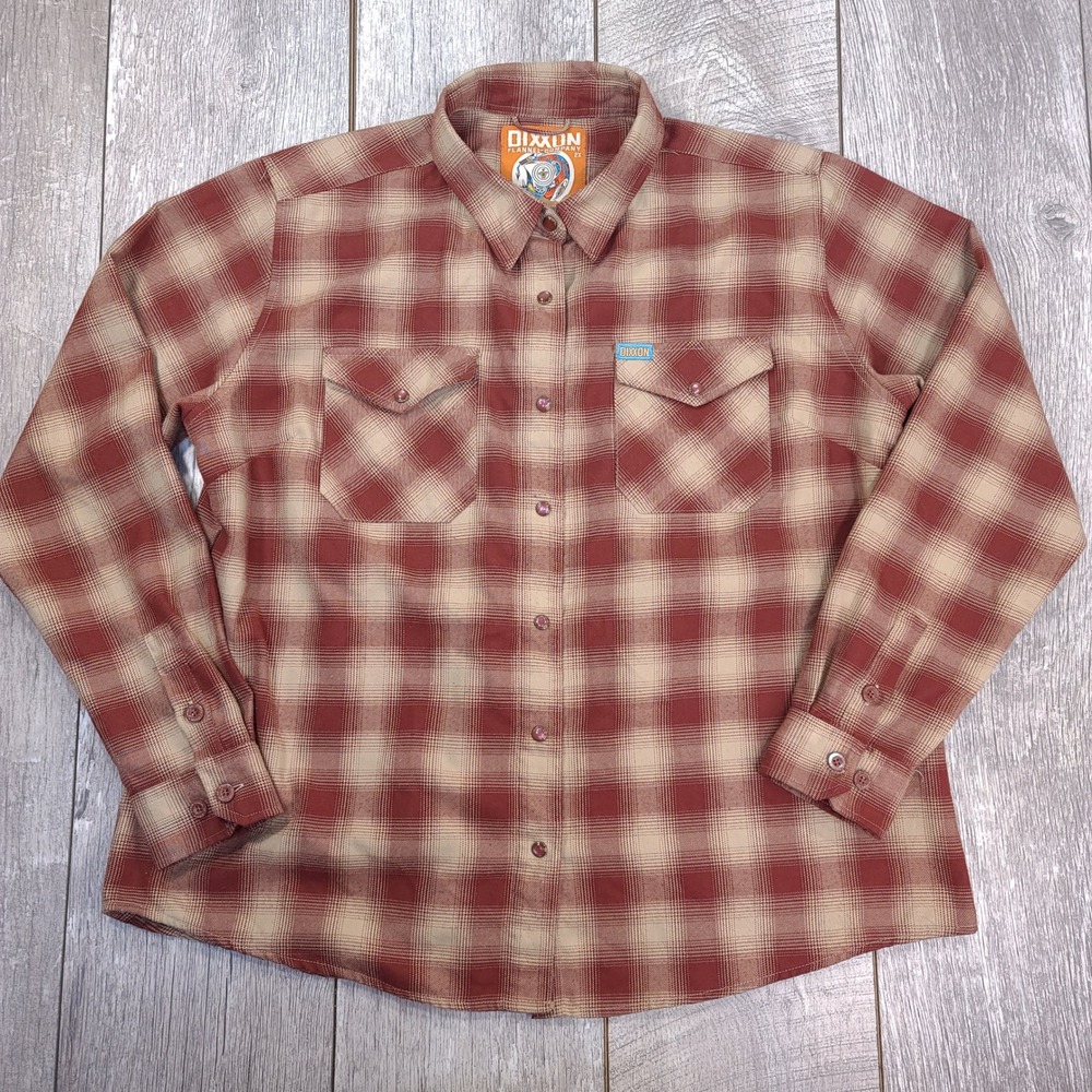 Dixxon Flannel Shirt Womens 2X Red Pueblo Plaid D-Tech Pearl Snap Button Top